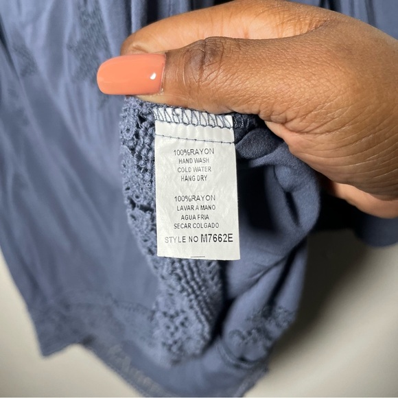 Monoreno Anthropologie Women Tunic Top Small Blue Embroidered‎ Lace Boho Cottage - Picture 7 of 9